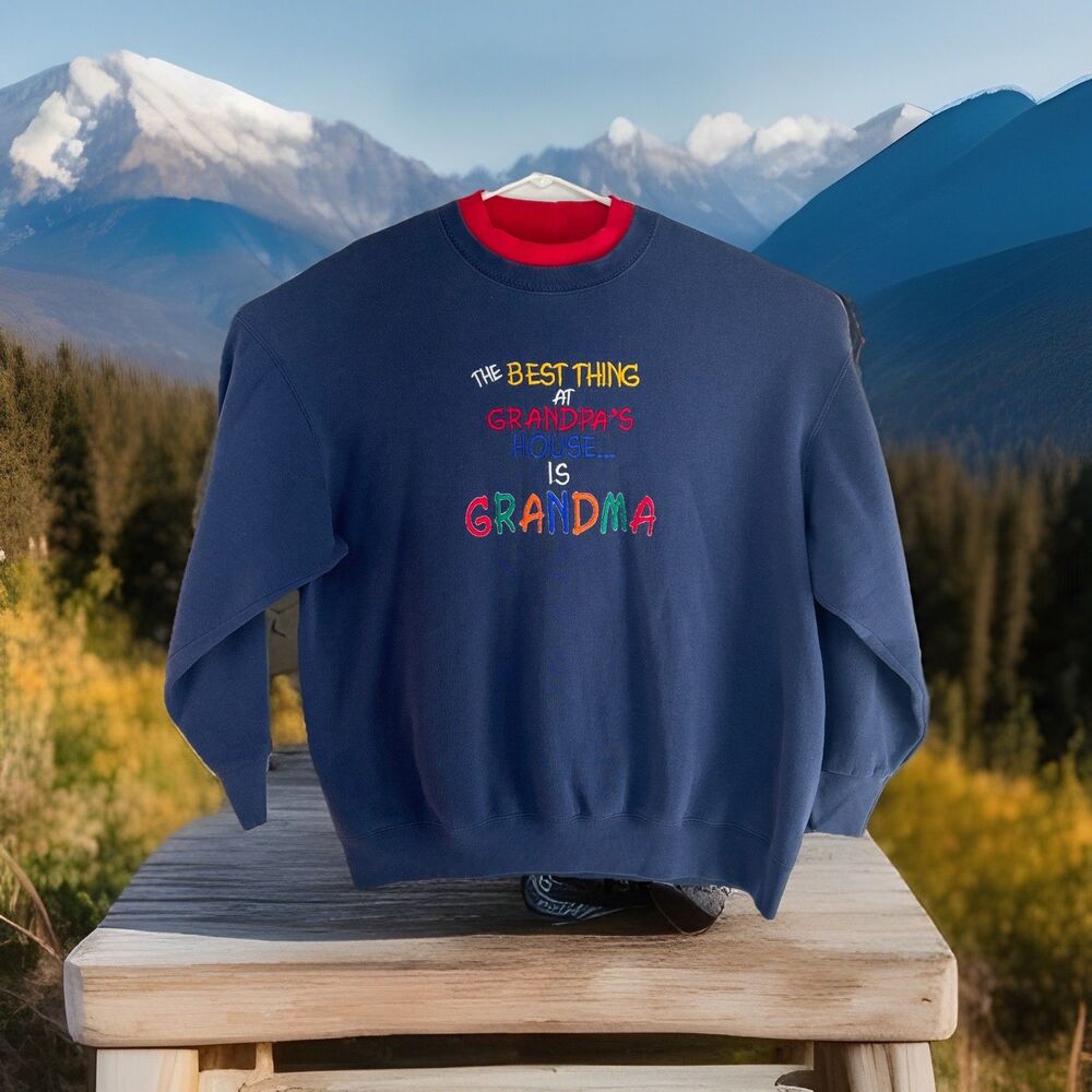 Vintage Fruit of the Loom Grandma Pullover Sweatshirt, XXL, Blue, Embroidered